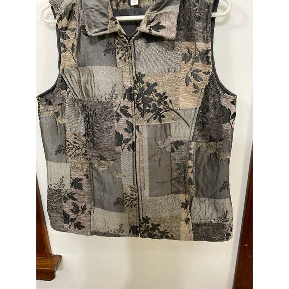 Coldwater Creek Patchwork Tapestry Vest Zip Front Size Medium Nature Leaves - Picture 4 of 6
